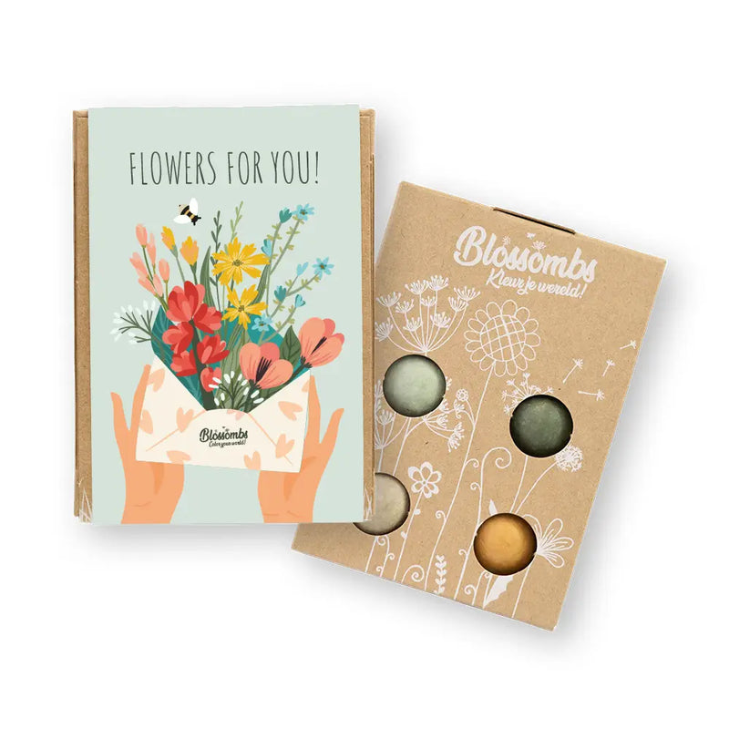 Gaveæske "Flowers for you" med 4 blomsterbomber
