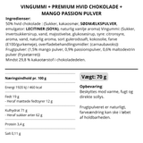 Vingummi med hvid chokolade, passionsfrugt og mango. Snack pack - Box the original