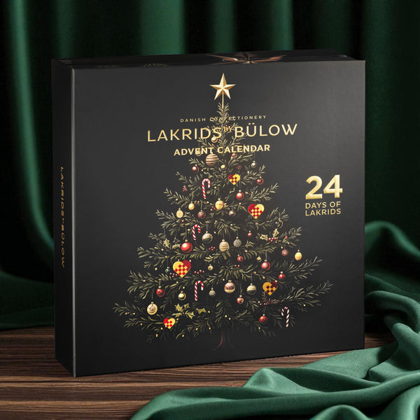 Johan Bülow lakridsjulekalender med 24 låger, fyldt med dansk gourmetlakrids, chokoladeovertrukne lakridskugler og Limited Editions.	