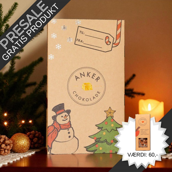 Elegant chokoladejulekalender fra Anker Chokolade fyldt med økologiske varianter og nye smagsoplevelser – perfekt til chokoladeelskere.	