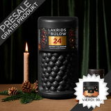 Lakrids by Bülow familiejulekalender med 24 låger i form af en stor rund bøtte, fyldt med gourmetlakrids til 4 personer.	