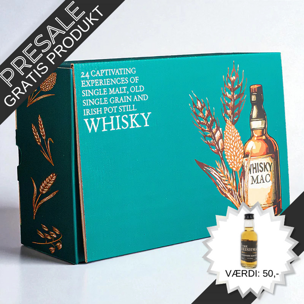 "MacY whisky-julekalender med 24 låger – daglige smagsoplevelser af Single Malt, Single Grain og Pot Still whisky, inkl. QR-kode til viden og videoer om hver whisky.	