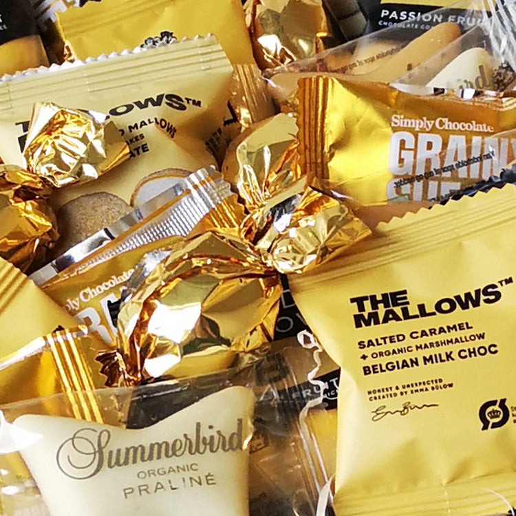 Gavekurv, sommerkurv med lækkerier fra de bedste danske brands. Summerbird, Lakrids by Bülow, The Mallows, Wally & Whiz, Simply Chocolate