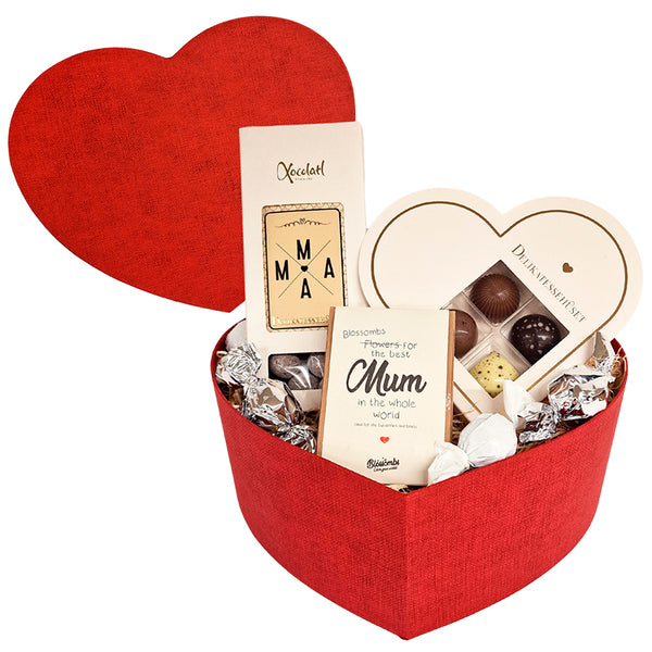 Mors Dag Gavehjerte - med lækker dansk chokolade og blomsterfrø