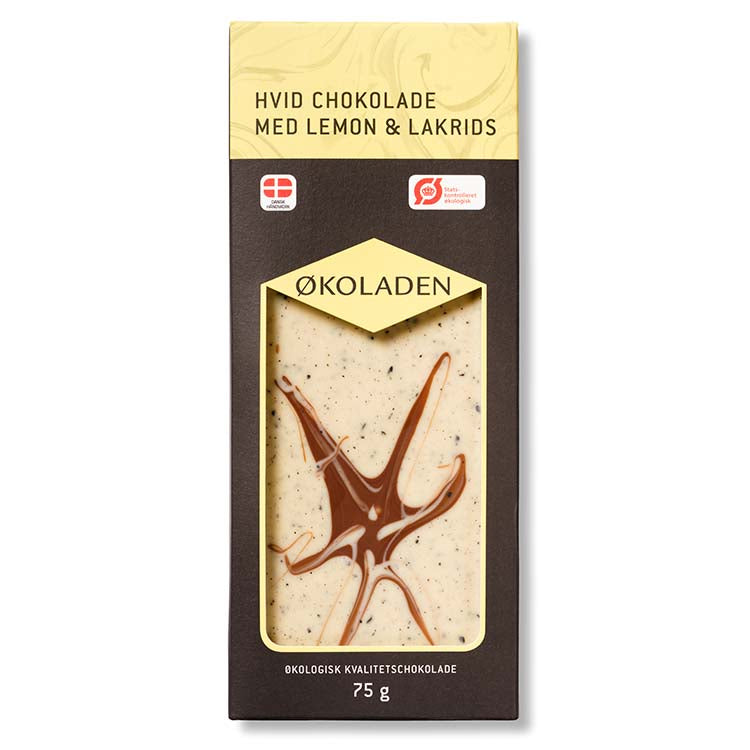 Chokoladeplade, Hvid chokolade med lemon og lakrids. økologisk