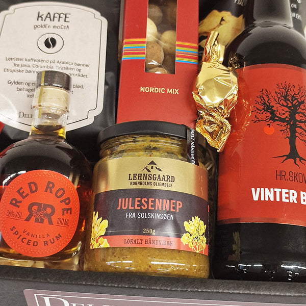 Julekurv - Julekurv med kaffe, sennep, Red Rope og juleøl
