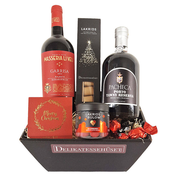 Gavekurv - med reserva portvin, rødvin og dansk lakrids