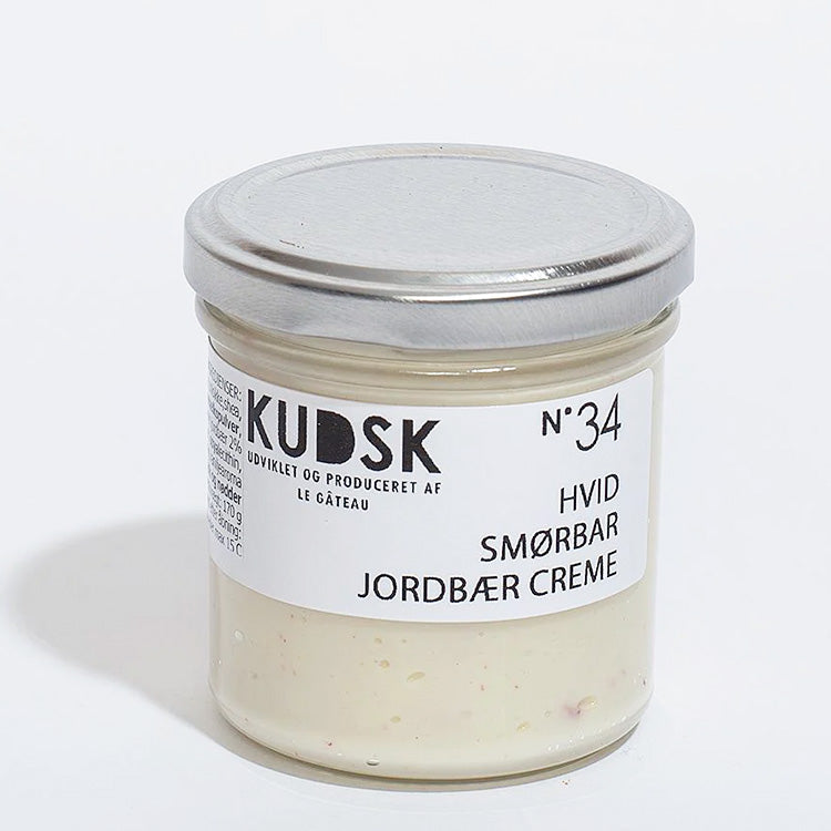 Kudsk No.34 hvid smørbar jordbær creme | Online hos Delikatessehuset