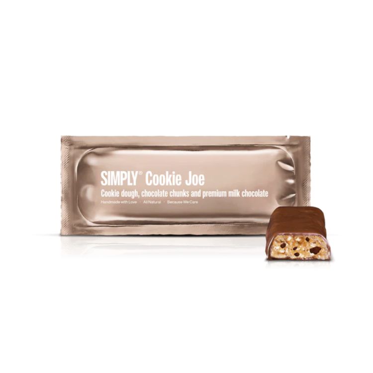 Simply chocolate bar, cookie joe med chokoladestykker og mørk chokolade