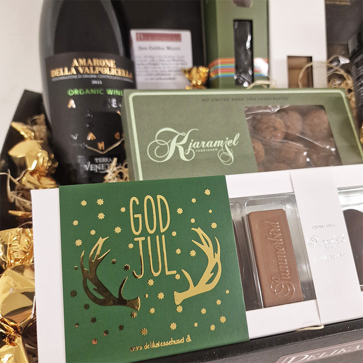 Kæmpe julekurv med 1.klasses vin og chokolade