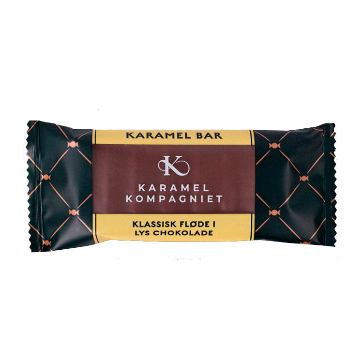 En karamel bar med fløde i lys chokolade, fra Karamel Kompagniet.