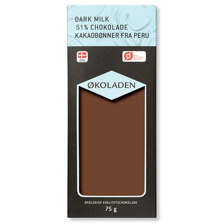 Chokoladeplade økologisk Dark Milk, 51% kakao. Fra elmelund og økoladen. 
