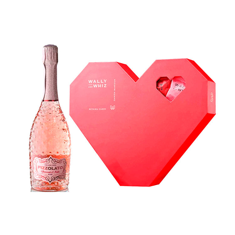 Valentingave; Hjerteæske med vingummi og rosé-bobler