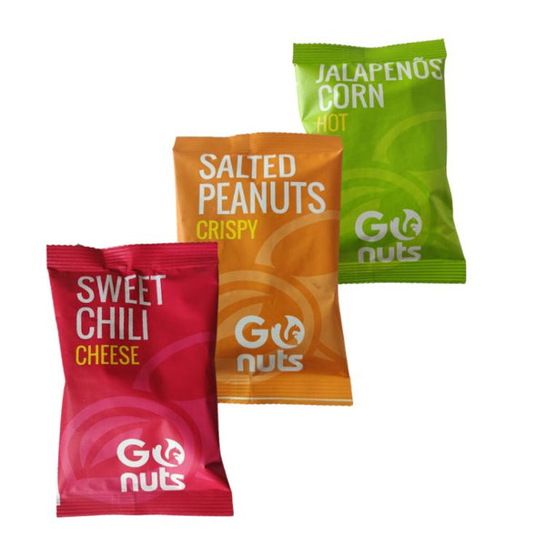 3 sampak af peanuts og majs fra GOnuts - køb online hos Delikatessehuset